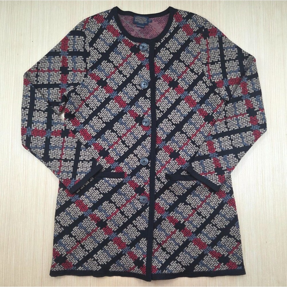 Pendleton Women's Petite 100% Merino Wool Cardigan Geometric Jacquard Long Large